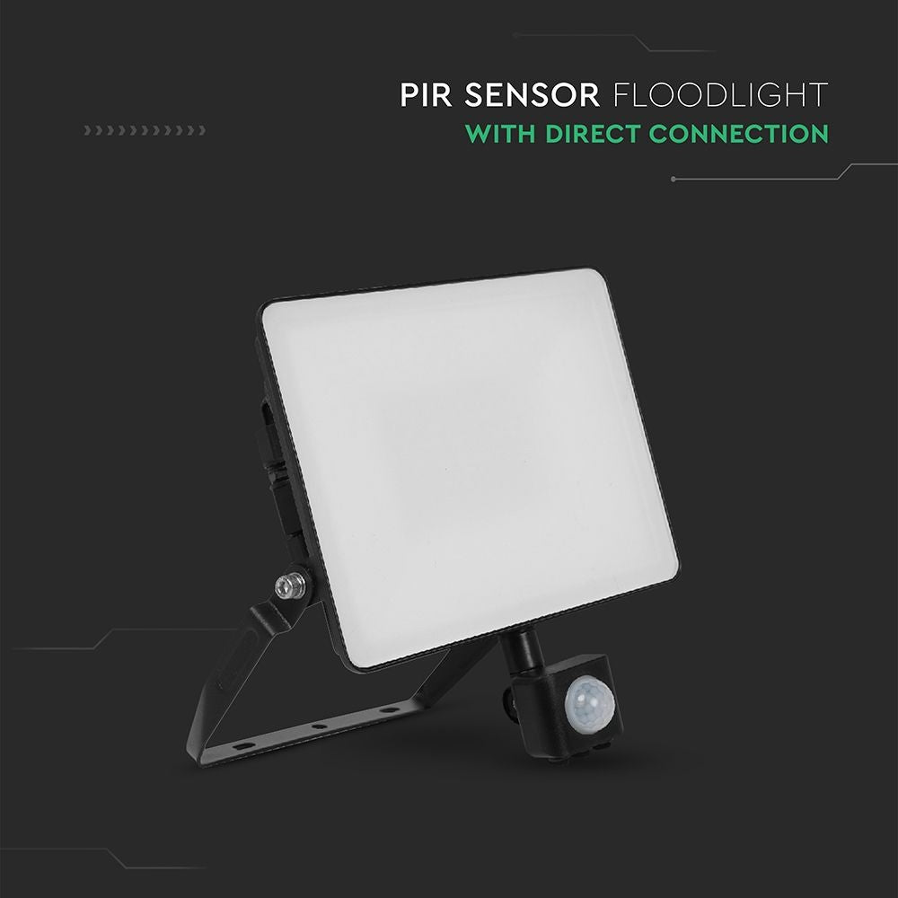 V-Tac 30W LED sensor projektør med hurtig connector, 120lm/w, sort - Effektiv belysning med bevægelsessensor