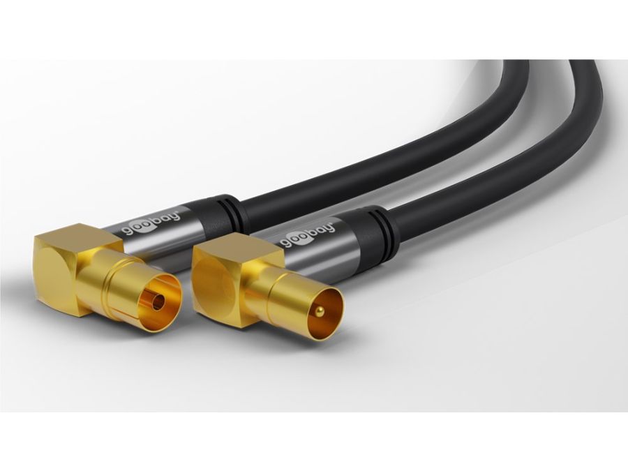 HQ TV antennekabel - 4 x skærm, 90° COAX han/hun, Sort (2m)