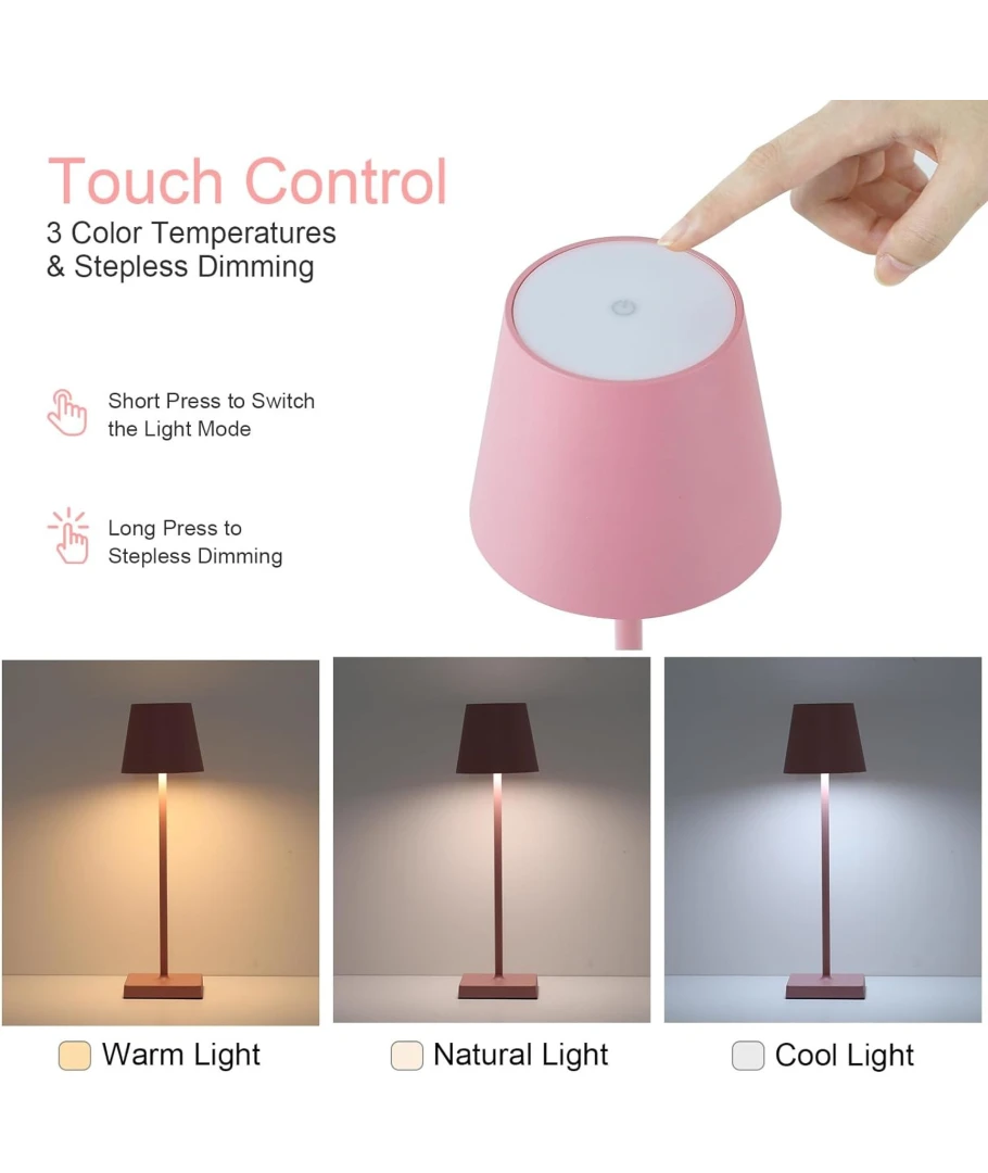 Opladelig LED bordlampe, Pink, touch dæmpbar