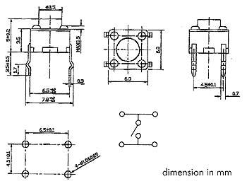 TACT mikrotrykkontakt - 6x6mm, H=5mm