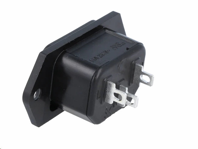 Apparatfatning - 3pol C14 han, Sort (m. loddeben)