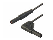 Kontaktbeskyttet testledning, 2 x 4mm Banan, 16A, Sort (1m)