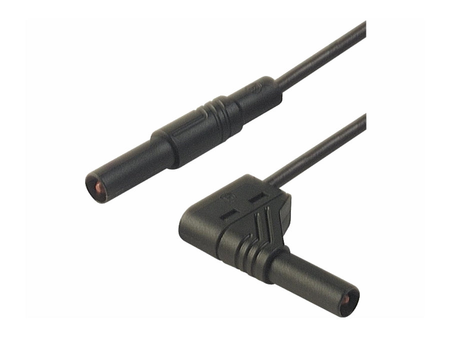 Kontaktbeskyttet testledning, 2 x 4mm Banan, 16A, Sort (1m)