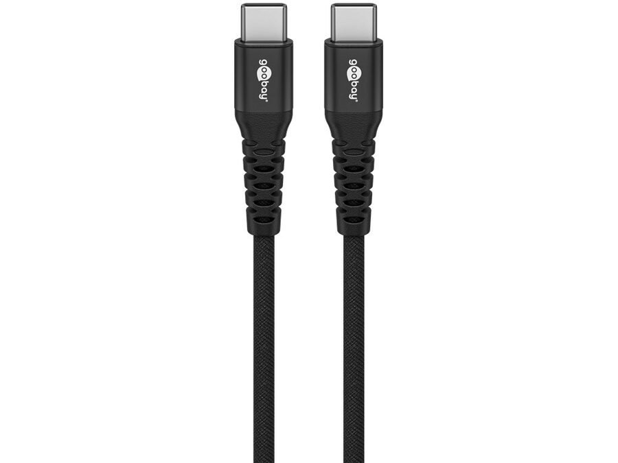 USB-C til USB-C Supersoft PD Tekstilkabel, 3A, Sort (1m)