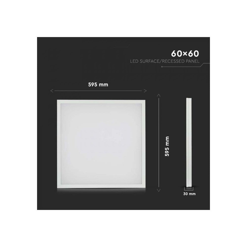 V-Tac 60x60 LED panel i hvid ramme - 36W, direkte montering