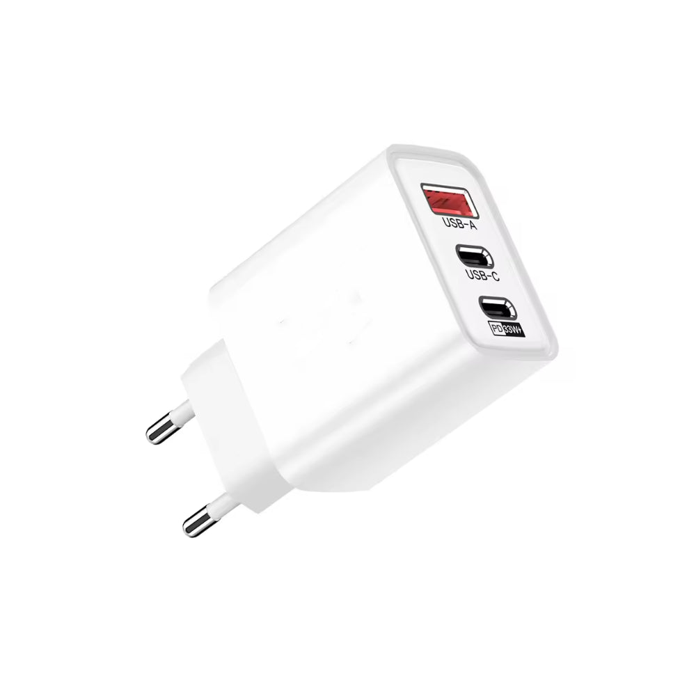Hvid 3-port USB oplader med 65W til mobil og lamper