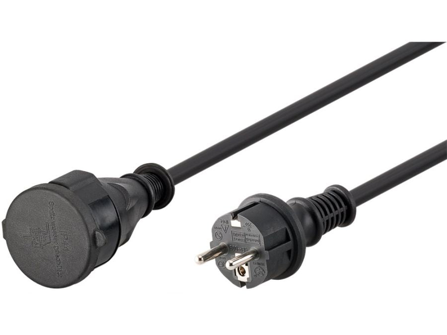Udendørs strøm-forlængerkabel - CEE7/3 han/hun, Sort (10m)