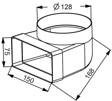 Rund Ø125 muffe 90 grader flad 75x150