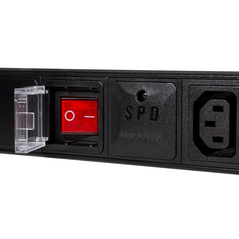 19" El-rackpanel - 8 x C13 (IEC320) besk.+kontakt, Sort (2m)