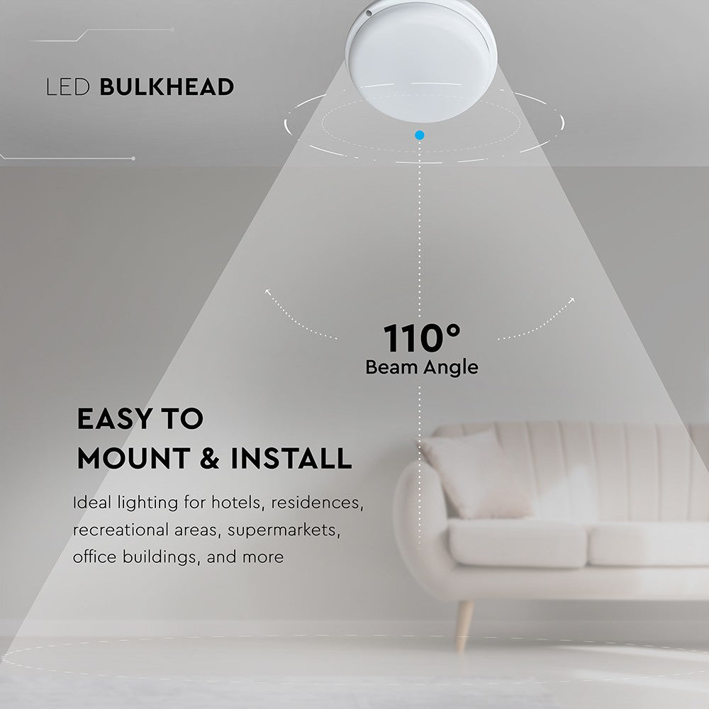 24W Væglampe med 2500lm - 240mm, 3000K, RA80, IP54 - Ideel til udendørs belysning