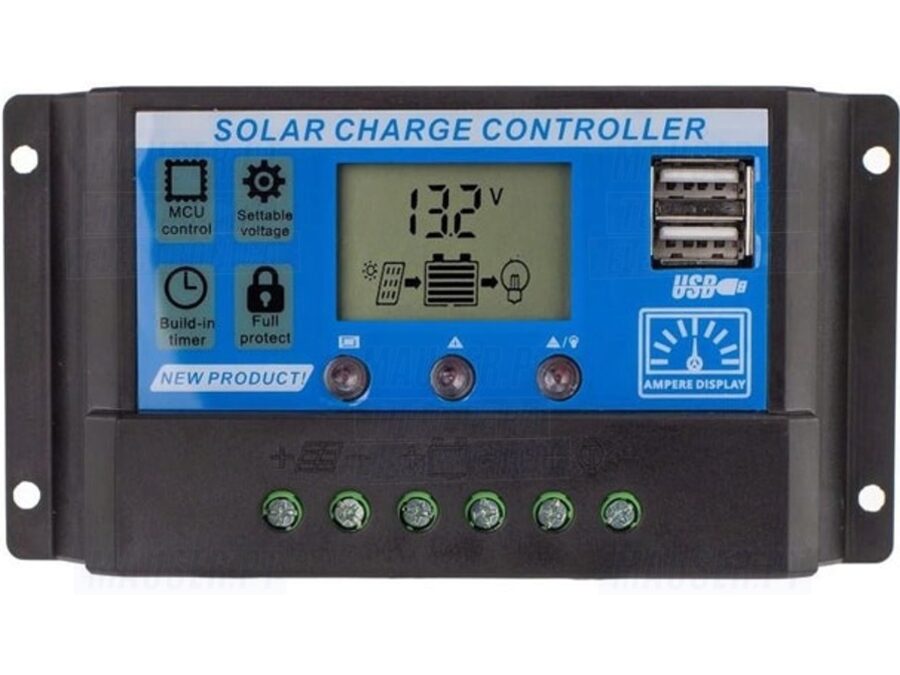 Solcelle ladestyring med LCD display - 12V/24DC 20A