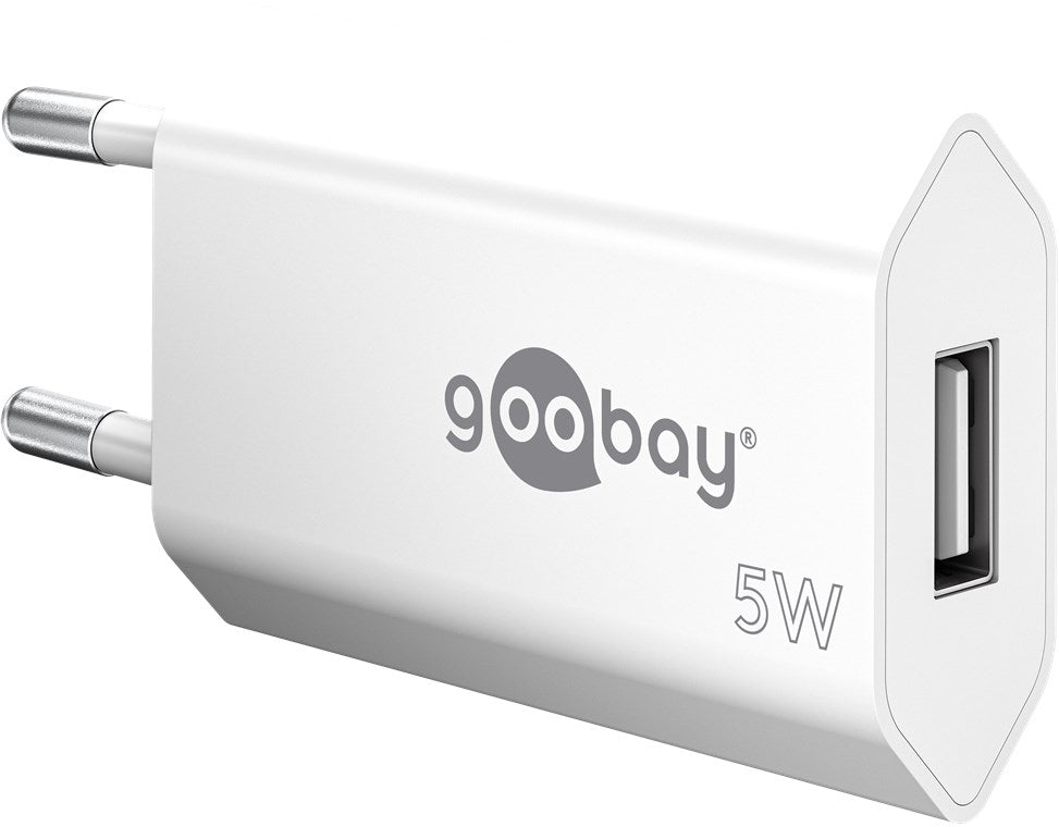 Netadapter - 100-240V til 5Vdc / 1A USB hun, Slim, Hvid