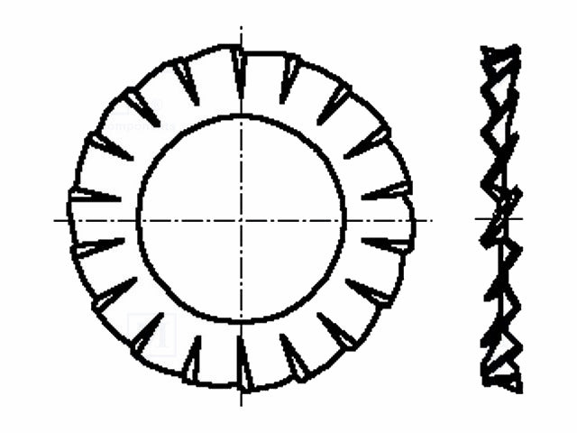 Tandskive - M2.5, udvendig takket, D=5,5mm (50 stk.)