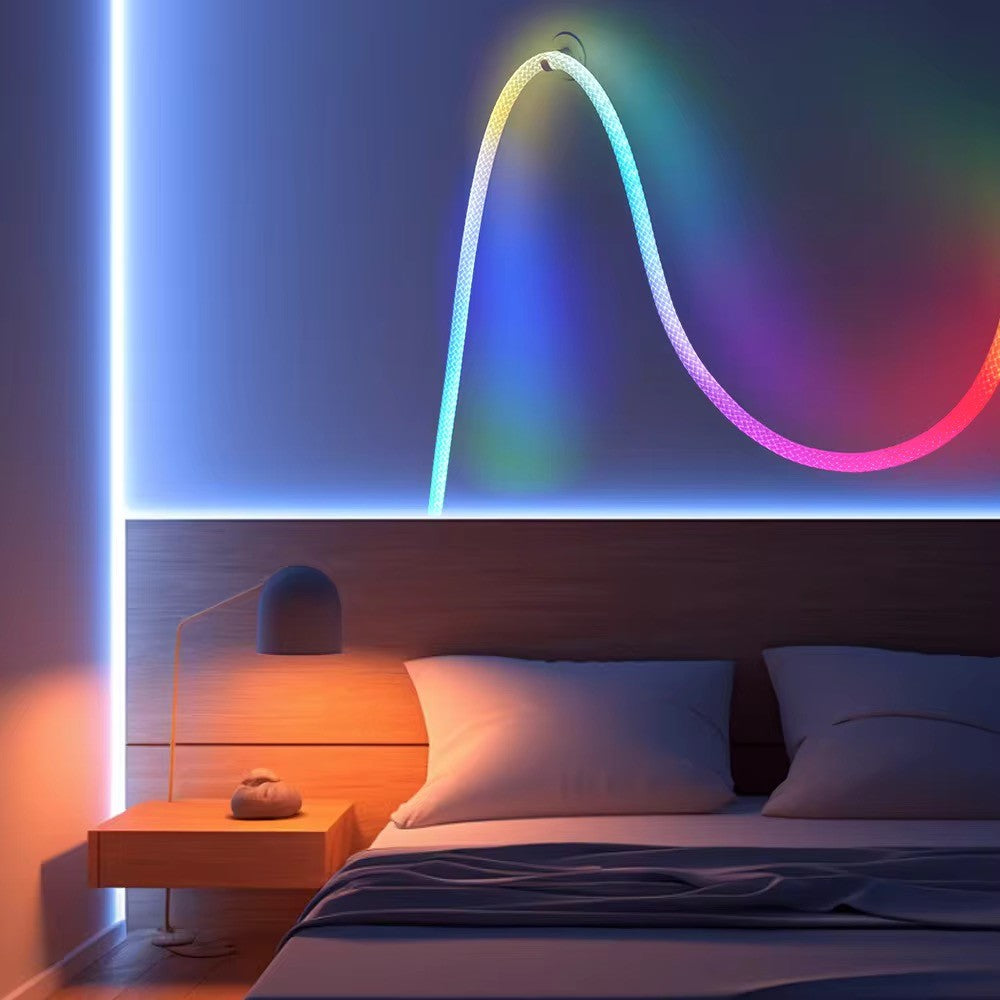 3m RGBIC Neon flex slange med Bluetooth App og fjernbetjening - Vævet reb, USB-opladning - Komplet sæt til lysdekorationer.