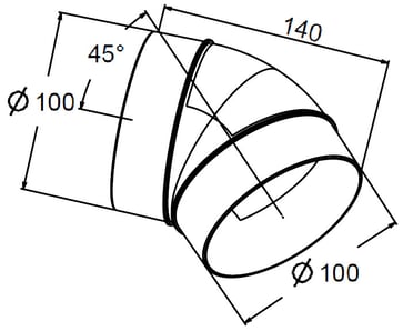 Rund Ø100 bøjning 45 grader