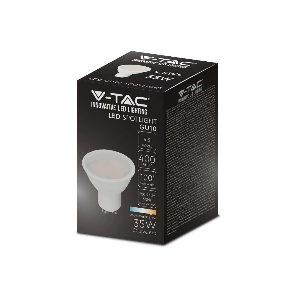 V-Tac 4,5W LED spotlampe - Erstatter 35W - 230V - GU10 fatning - 400lm - RA80