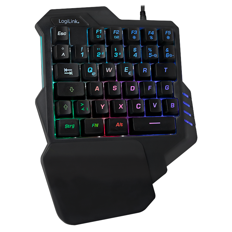 Enhånds-gamingtastatur - RGB, håndledsstøtte