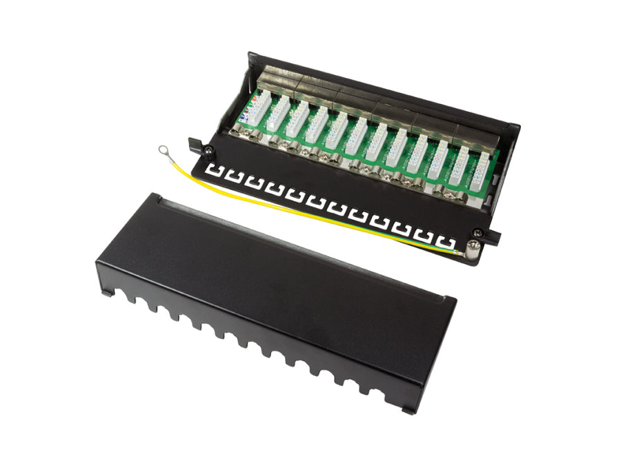 Patch panel - 12 x RJ45 CAT6 skærmet, Sort