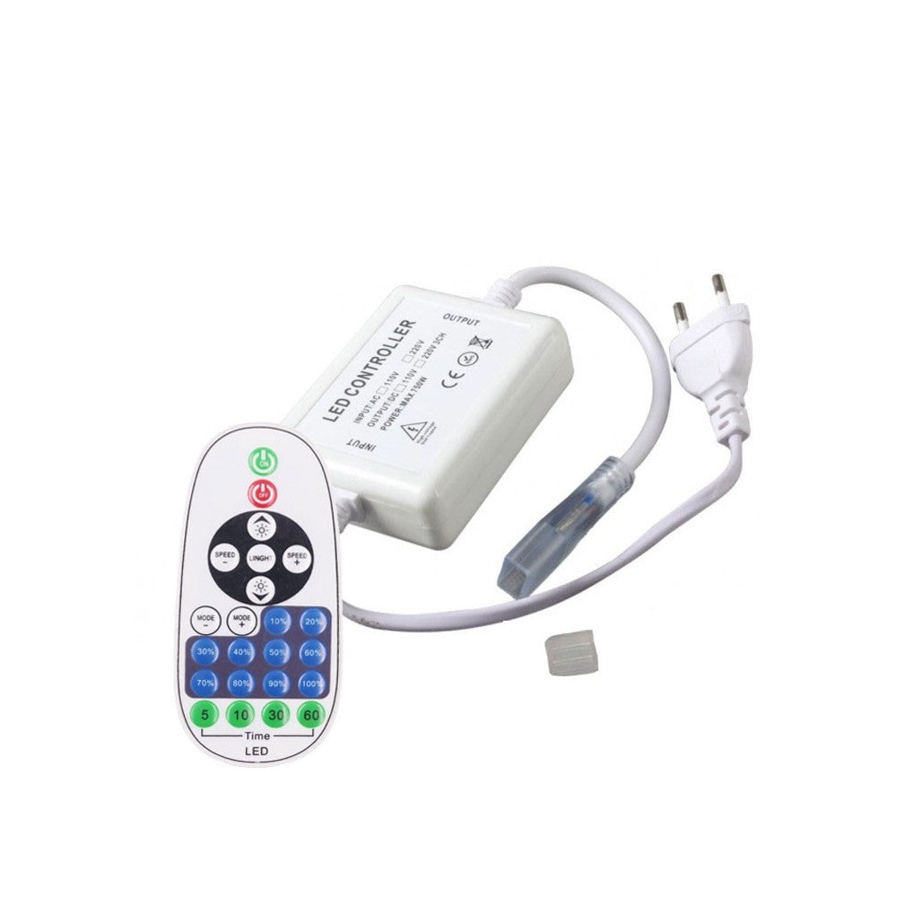 RF trådløs timer+dæmper med fjernbetjening til 230V 8x16 CLIP-ON Neon Flex - Inkl. endeprop, memory funktion (maks. 50 m)