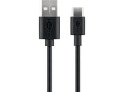 USB-A han > USB-C han (2.0) kabel, 3A, Sort (0,1m)