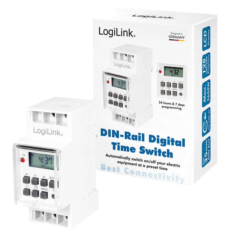 Tænd/slukur - Digital, DIN-skinne, 240V / 16A