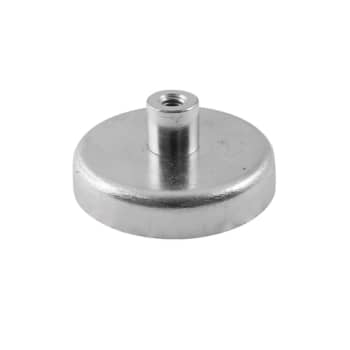 Ferrit pottemagnet Ø50 x 10 mm, M6 gevindbøsning