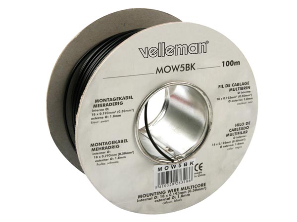 Monteringsledning - 0,5mm² trådet fortinnet CU, Brun (100m)