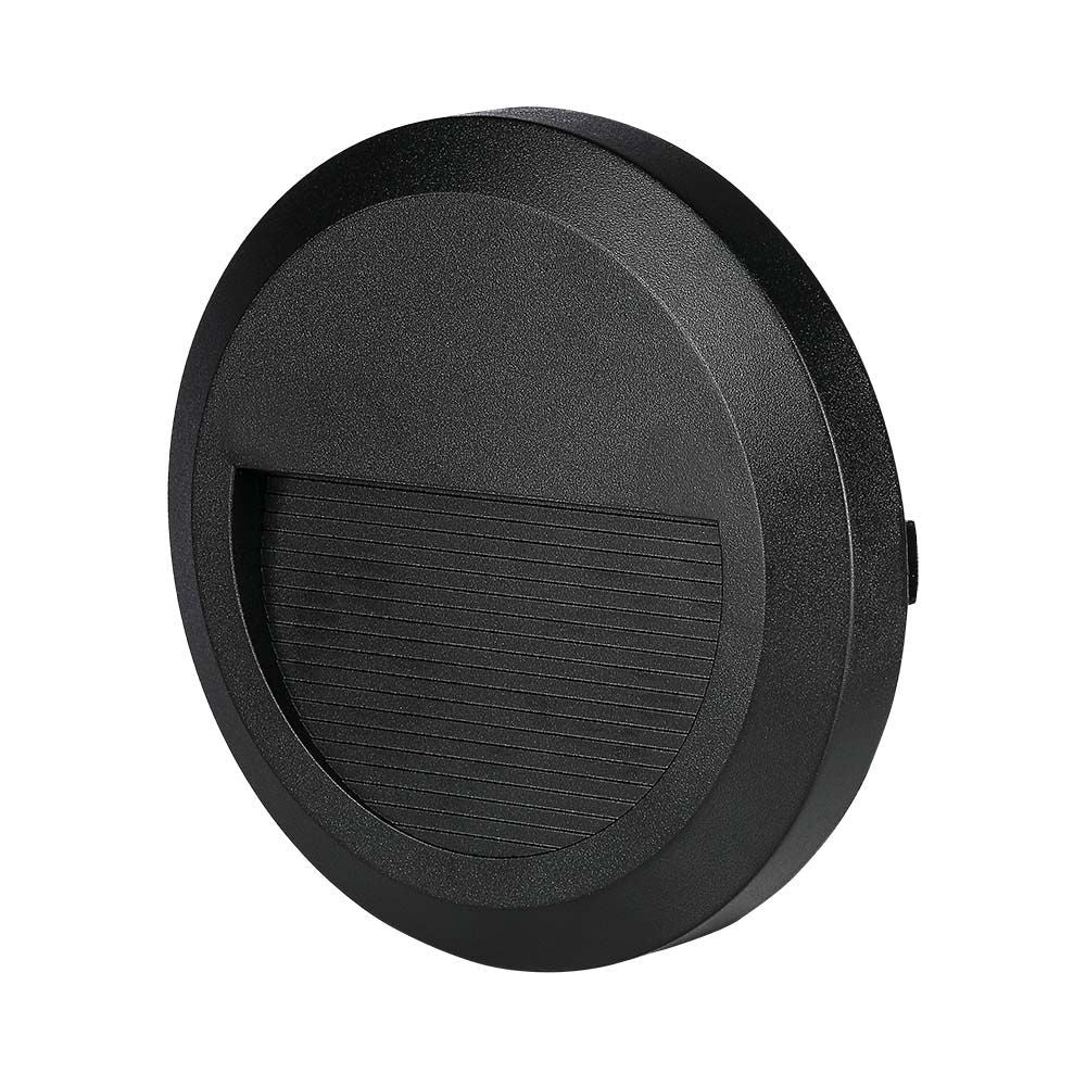 LED Trinlys med 2W effekt, 4000K lysfarve, sort hus, rund form og IP65 beskyttelse