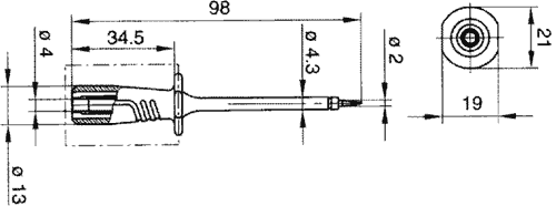 Testprobe m. lang stålspids - Rød, 4mm sikkerhedsbananfatn.