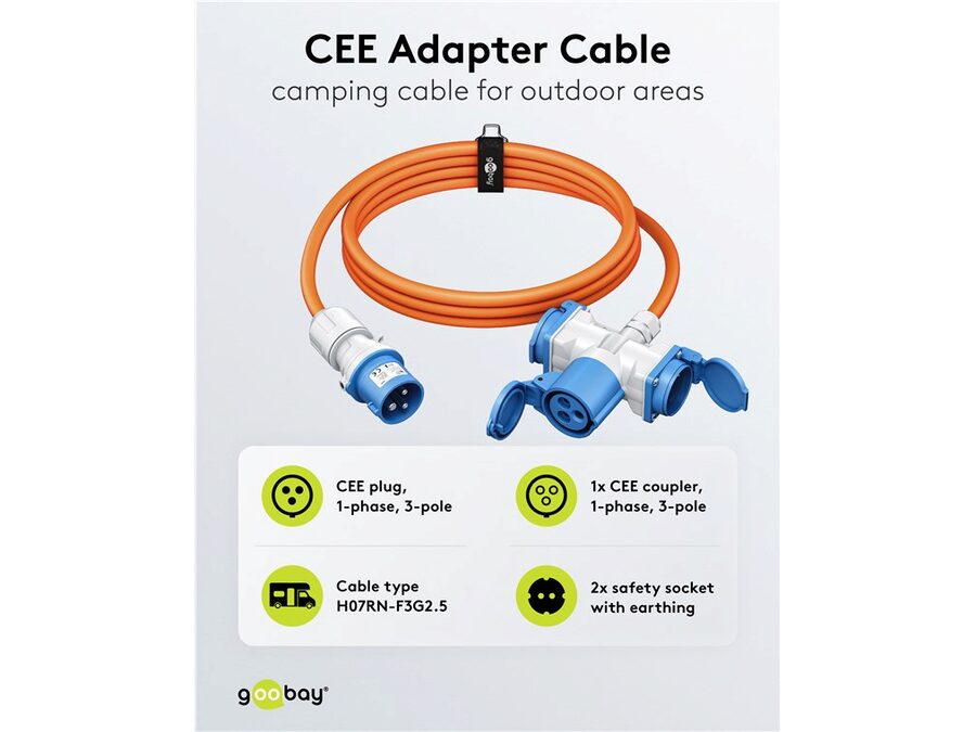 CEE adapterkabel - 3P han til 3P hun + 2 x Jord (10m)