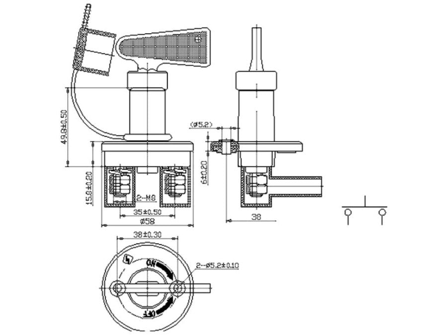 Nøglekontakt - Batteriafbryder m. 2 nøgler + M8 kabelsko