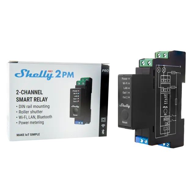 Shelly Pro 2PM - WiFi relæ/jalousi, 2 kanaler