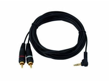 Audiokabel - 3,5mm 90° st. JACK han > 2 x Phono han (3m)