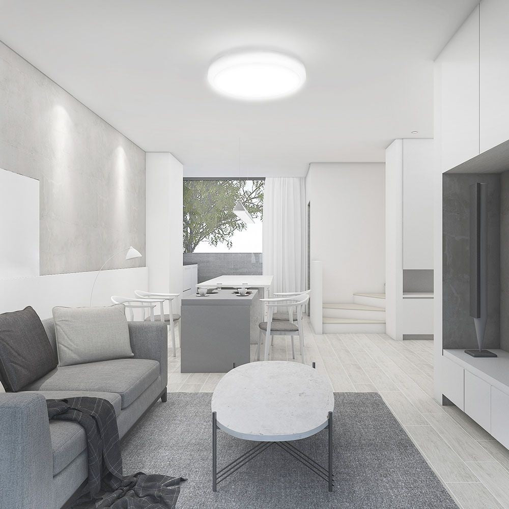 18W LED DOME Lys med Mikrobølge Sensor og Hvid Ramme - 3000K, Rund Form, IP44 Beskyttelse