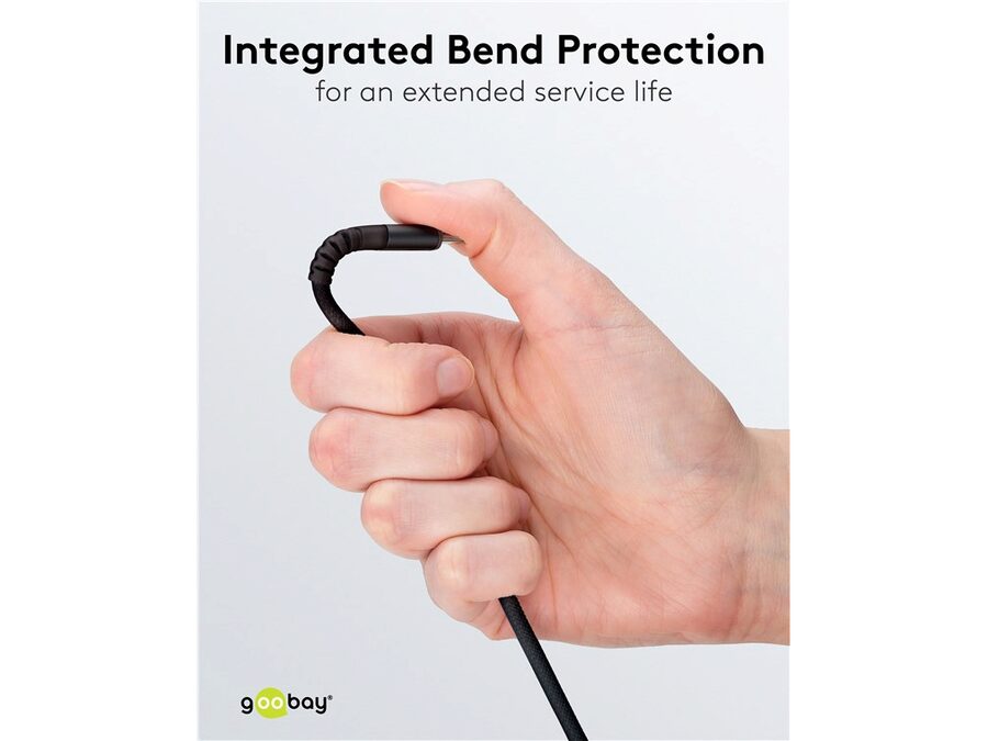 USB-C til USB-C Supersoft PD Tekstilkabel, 3A, Sort (3m)