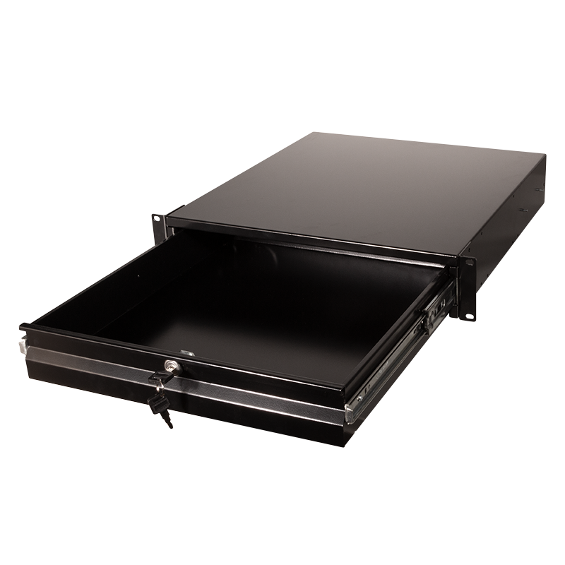 Skuffe til 19" rack - 2U, med lås, Sort