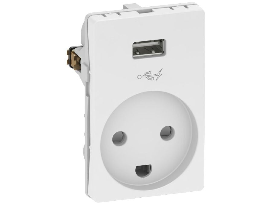 FUGA® stikkontakt - DK jord + 5V 1A USB-A ladestik, Hvid