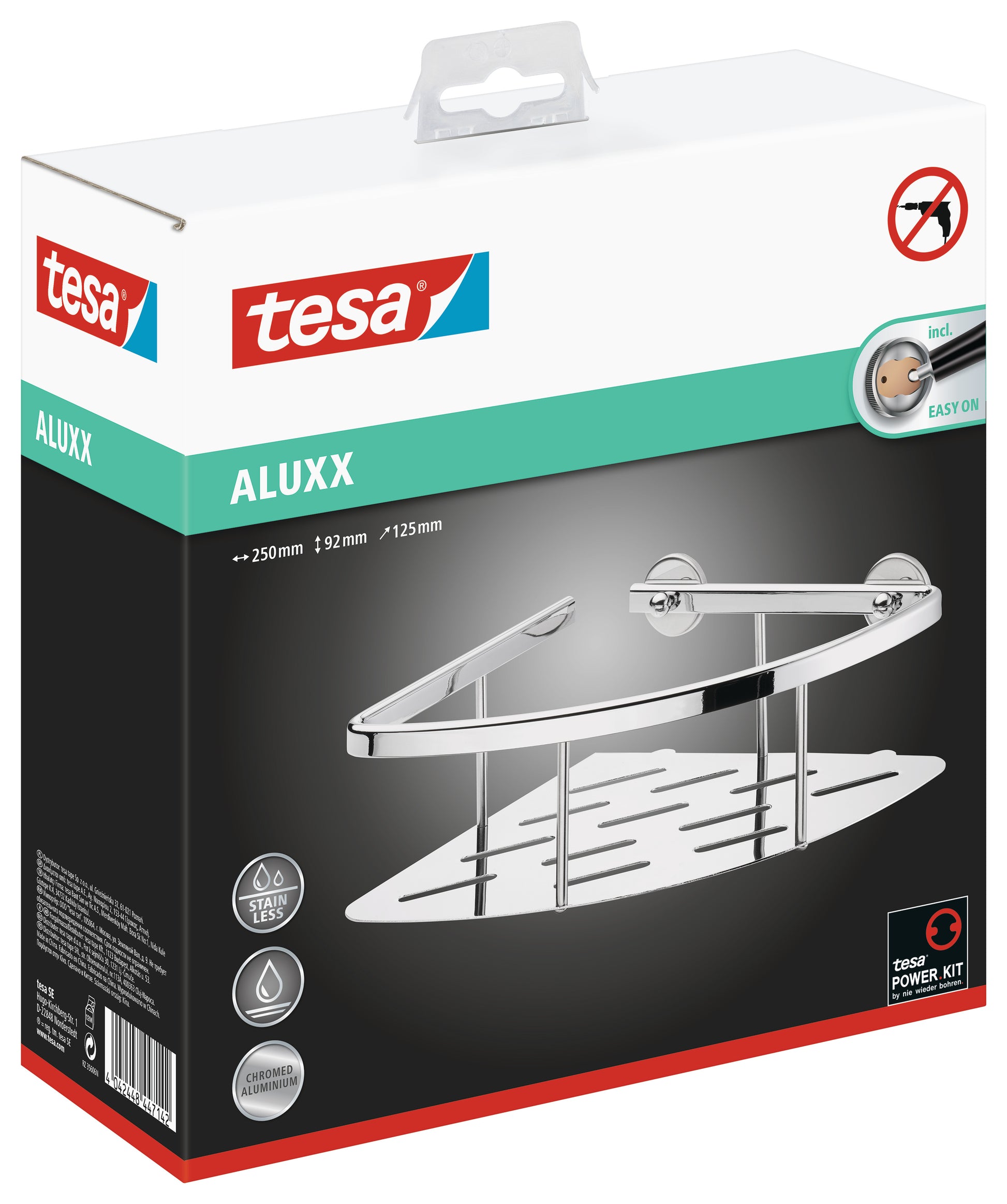 tesa® Aluxx hjørnekurv single 92 mm x 250 mm x 125 mm krom