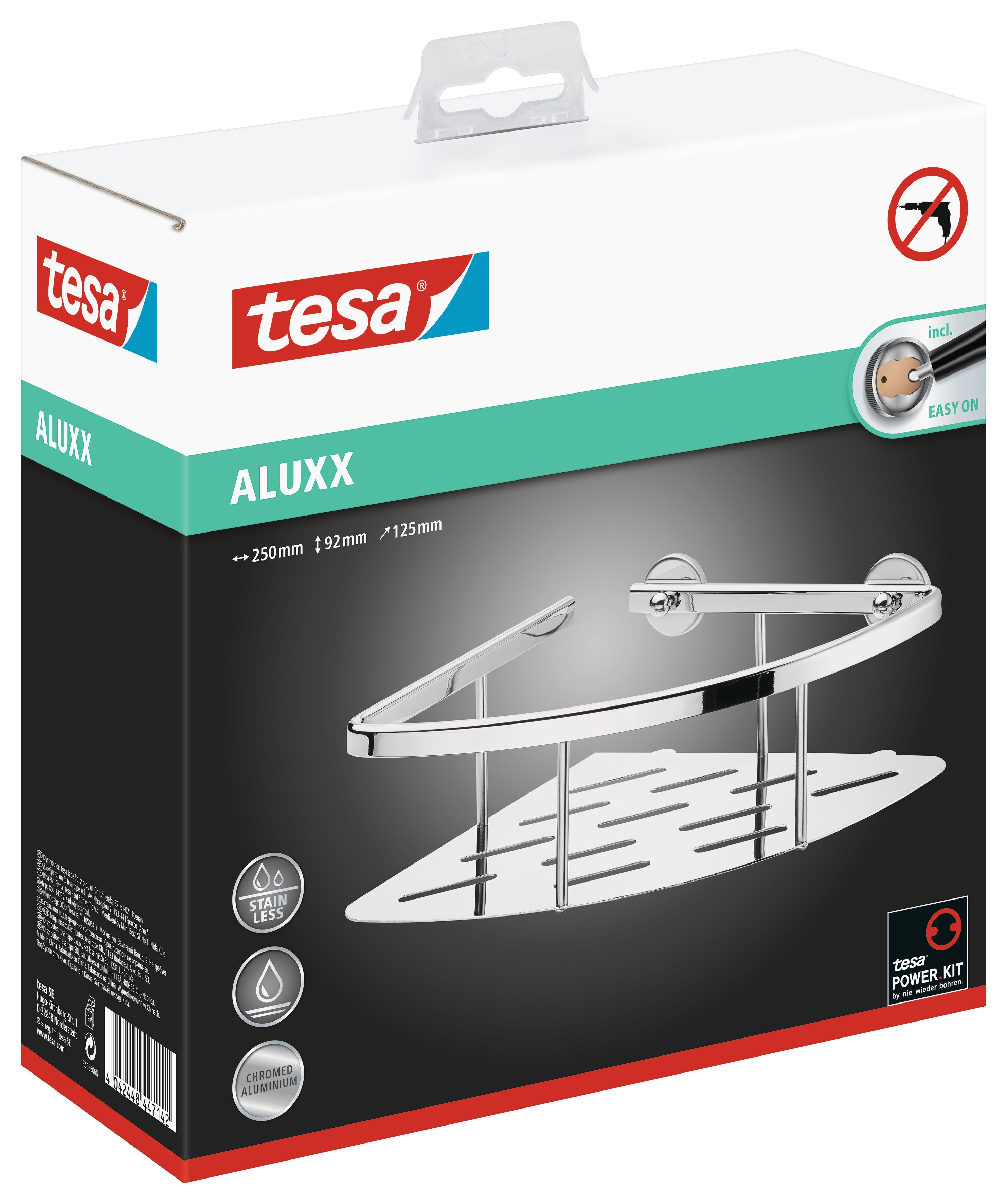 tesa® Aluxx hjørnekurv single 92 mm x 250 mm x 125 mm krom