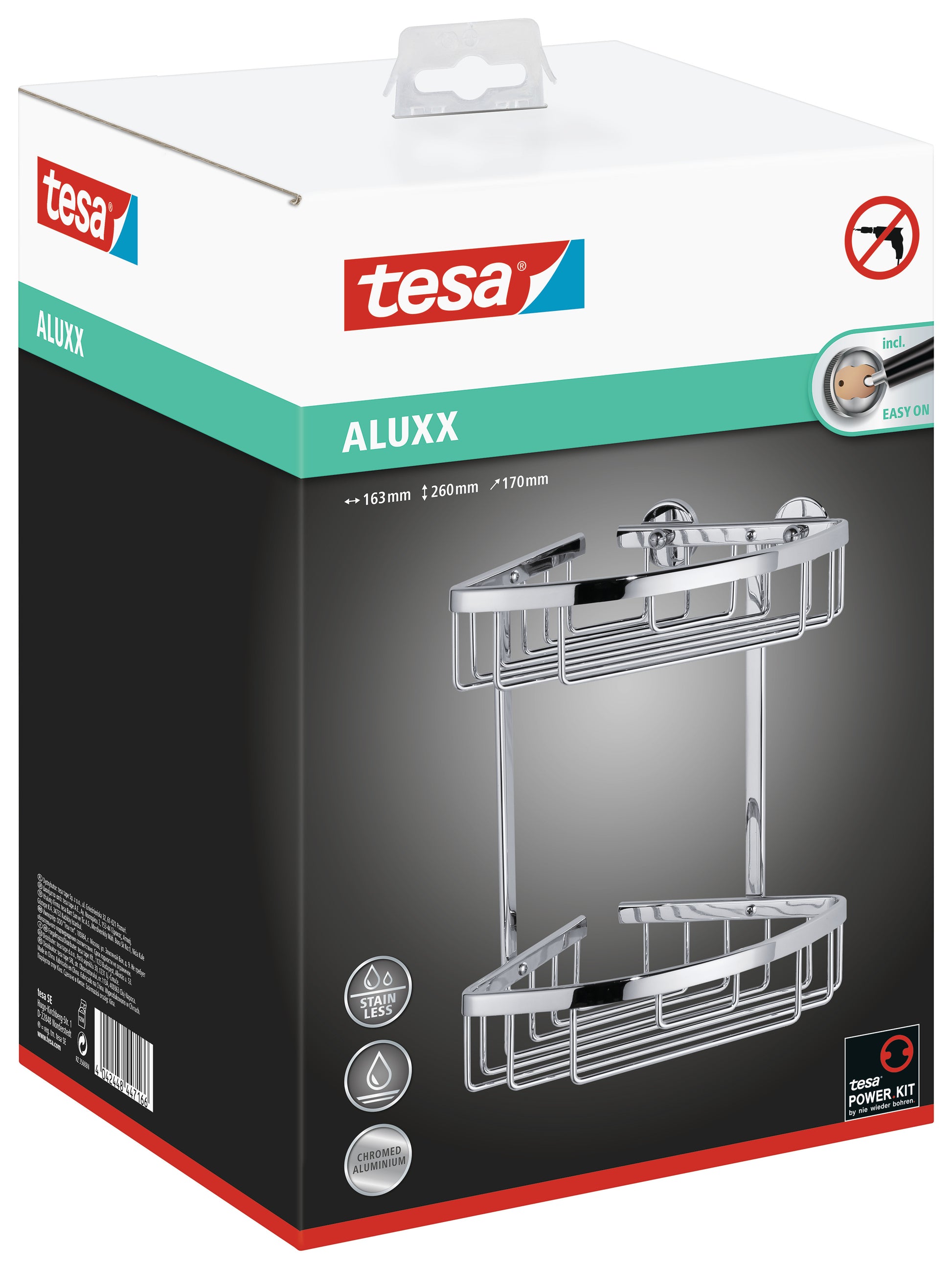 tesa® Aluxx hjørnekurv dobbelt 260 mm x 163 mm x 170mm krom