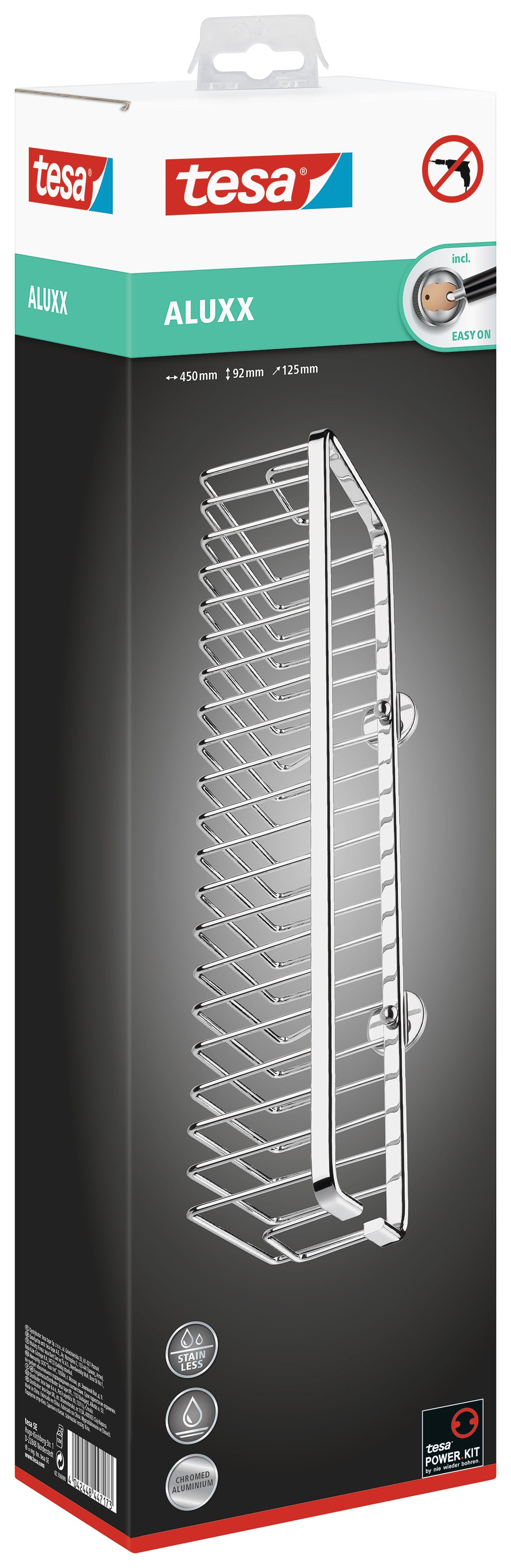 tesa® Aluxx opbevaringskurv single 92 mm x 450 mm x 125 mm krom