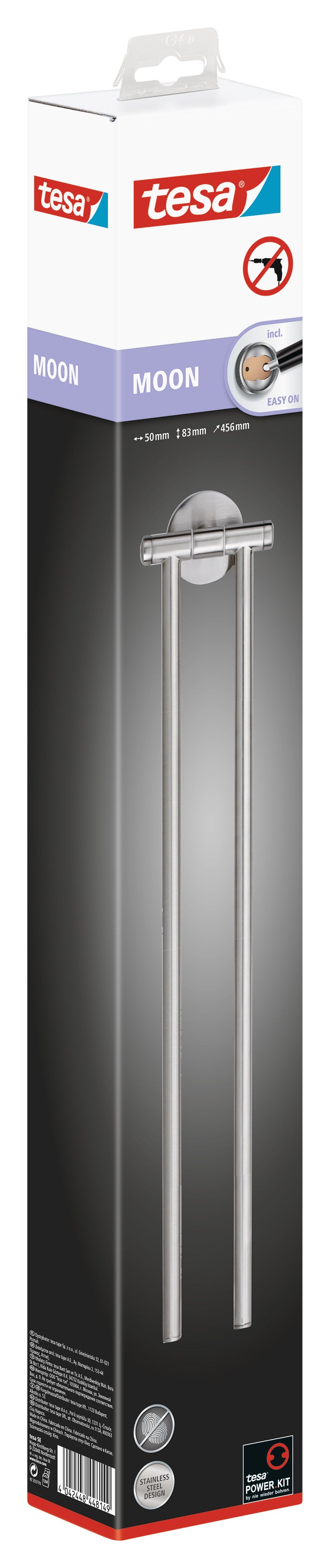 tesa® Moon 2-armet håndklædeholder rustfrit stål-look