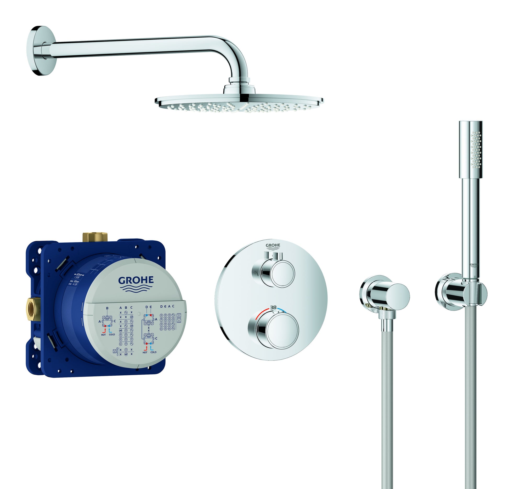 GROHE Grohtherm sampak indbyg 210 mm hovedbruser. ALT i en kasse.