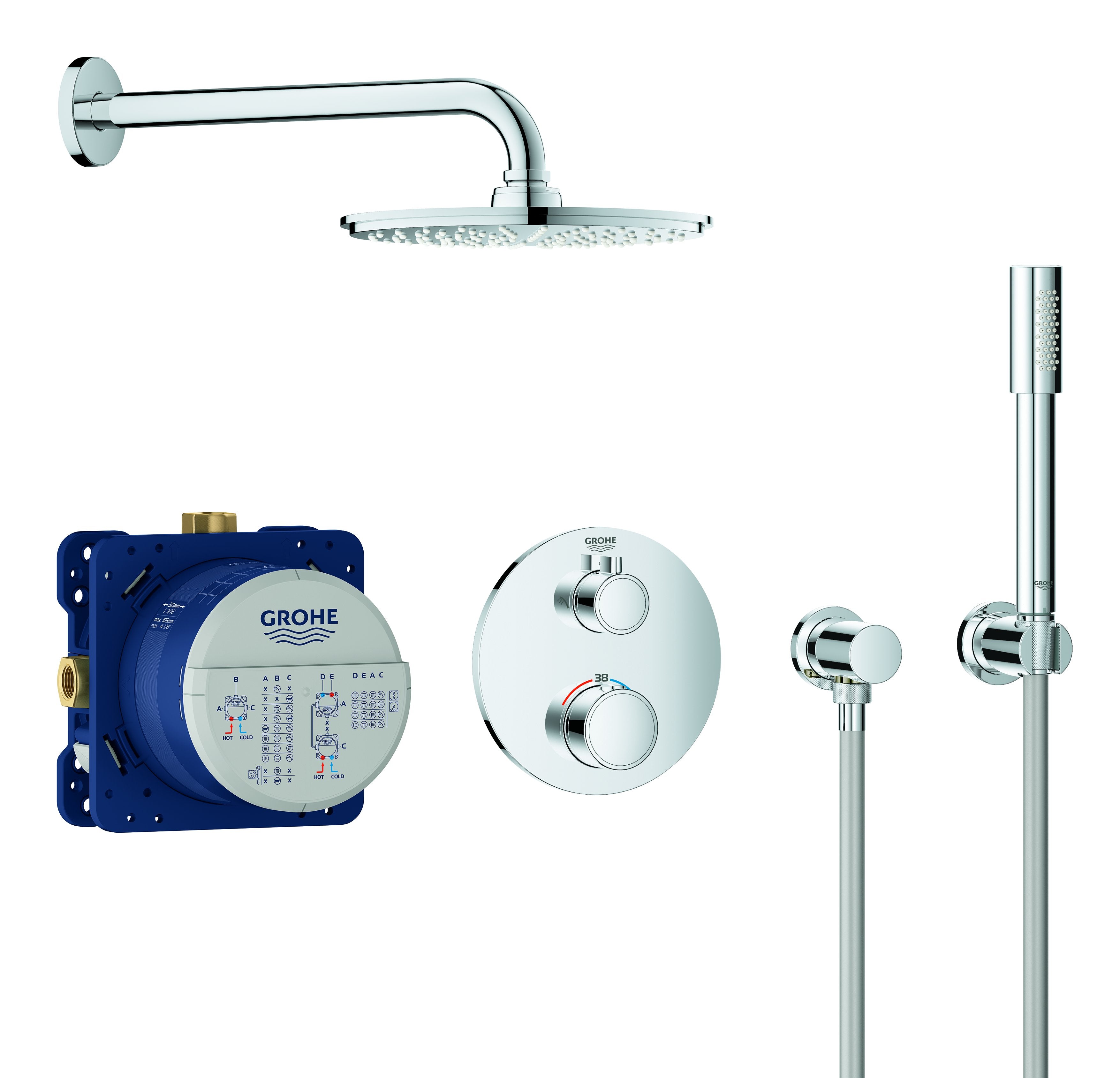 GROHE Grohtherm sampak indbyg 210 mm hovedbruser. ALT i en kasse.