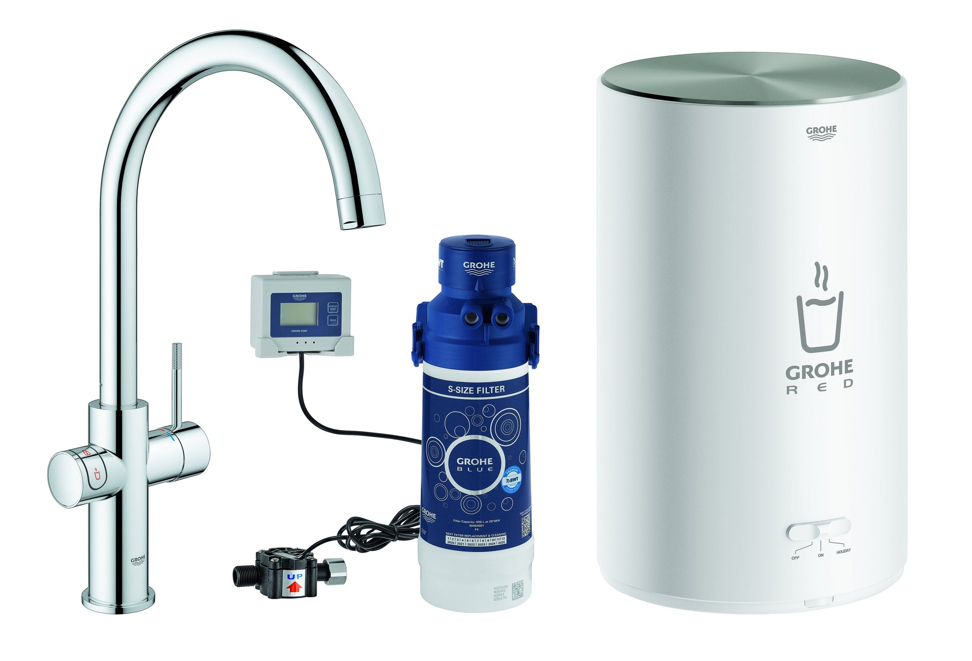 Grohe Red Duo køkkenarmatur m/ C-tud & 3 liters kedel, krom