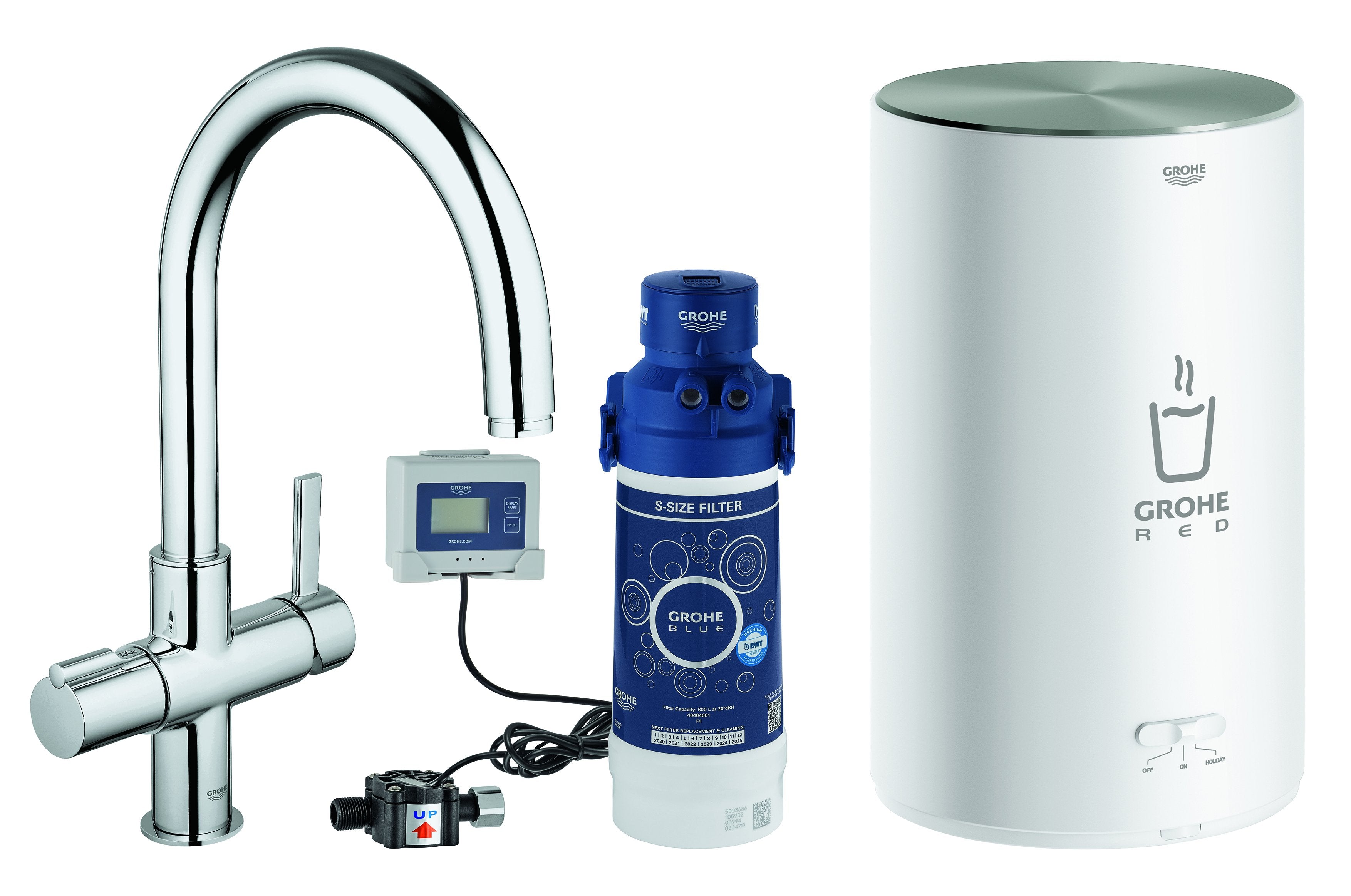 Grohe Red Duo køkkenarmatur m/ L-tud & 3 liters kedel, krom