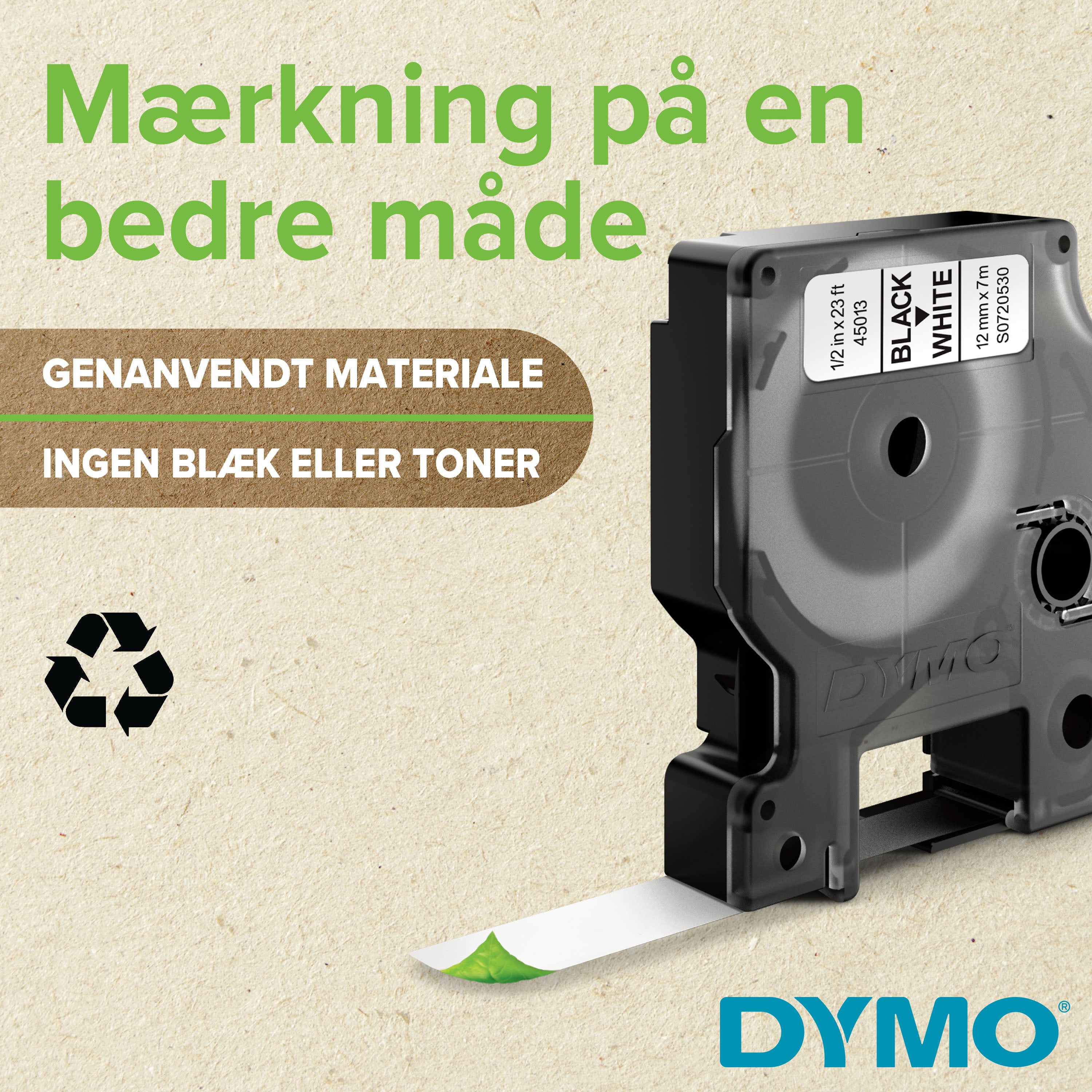 DYMO D1 Durable tape sort på orange 12mmx3m