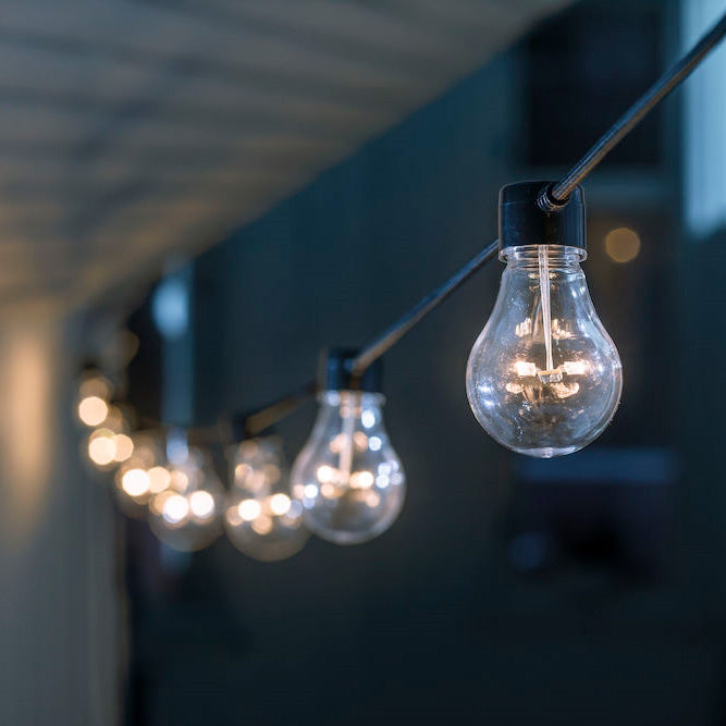 Konstsmide lyskæde E27 10 ravfarvede LED, sort tekstilkabel
