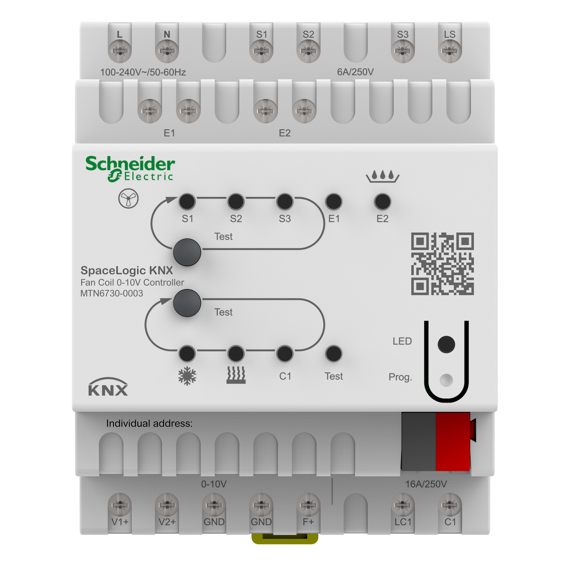 SpaceLogic KNX Fan Coil 0-10 V Kontroller til HVAC-applikationer primært 2 eller 4 rørs systemer til