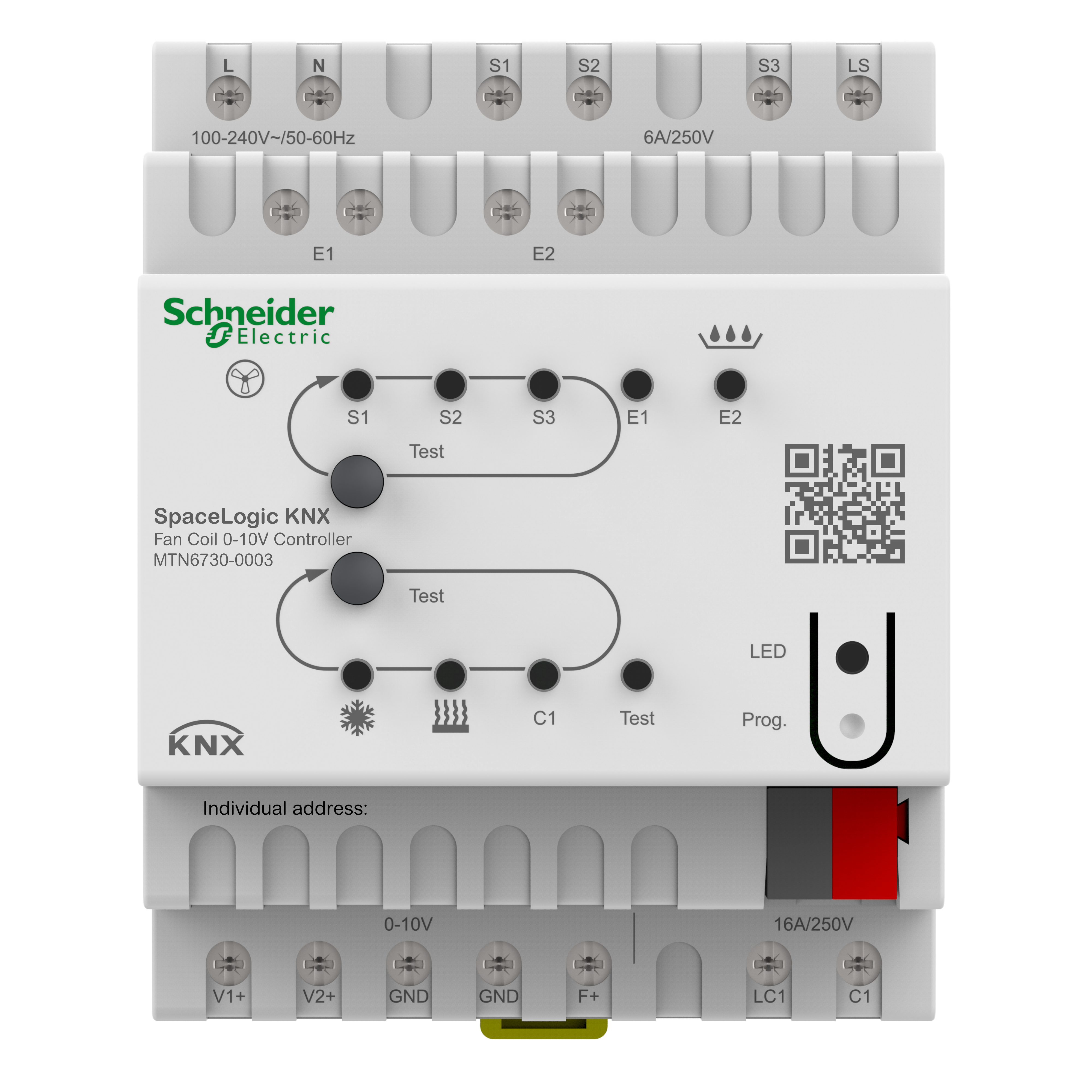 SpaceLogic KNX Fan Coil 0-10 V Kontroller til HVAC-applikationer primært 2 eller 4 rørs systemer til